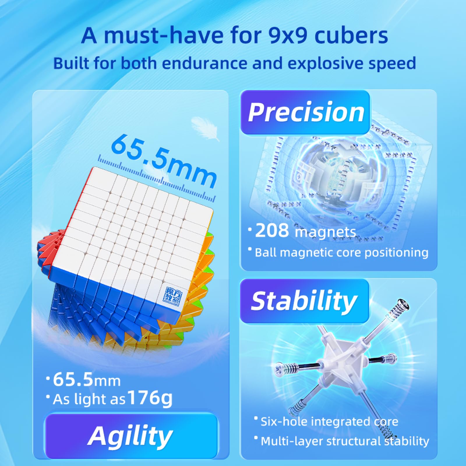 Moyu Meilong 9 x 9 m v3 Speed Cube Stickless 8x8x8 si muove rapidamente e senza intoppi (versione magnetica)