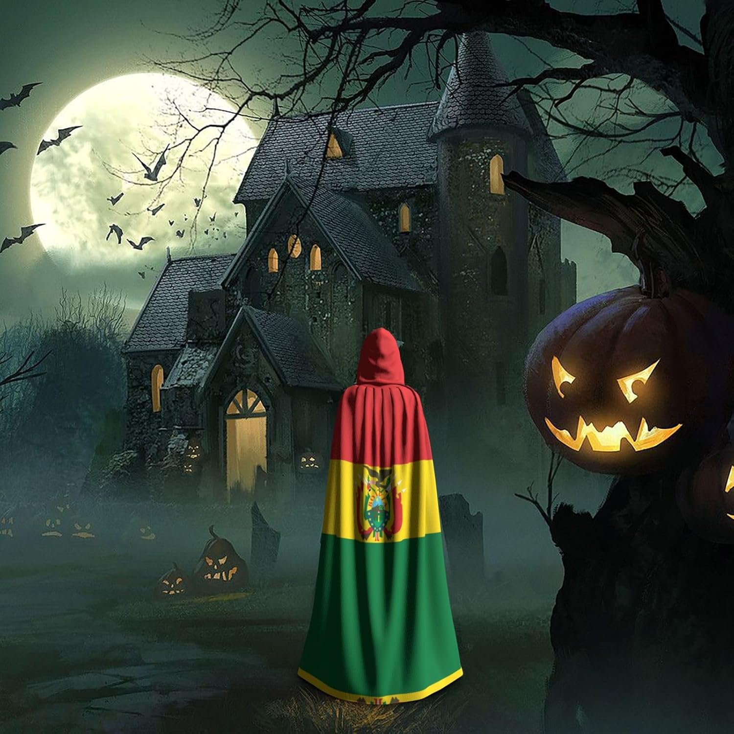 Flag of Bolivia Unique Darkness Poncho Shawl - Customizable Wearable Blanket for Women, Perfect Halloween Costume Accessory, Knight, Akatsuki, and More