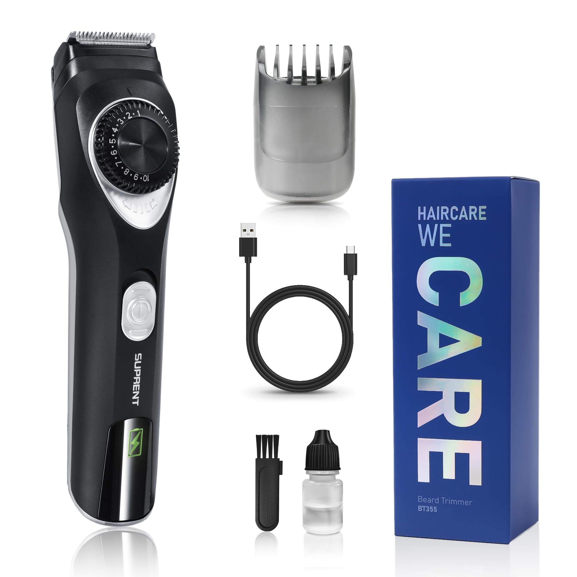 SUPRENT Beard Trimmer for Men- Adjustable Electric Beard Trimmer with 19 Length Settings, Cordless Mustache Trimmer for Men