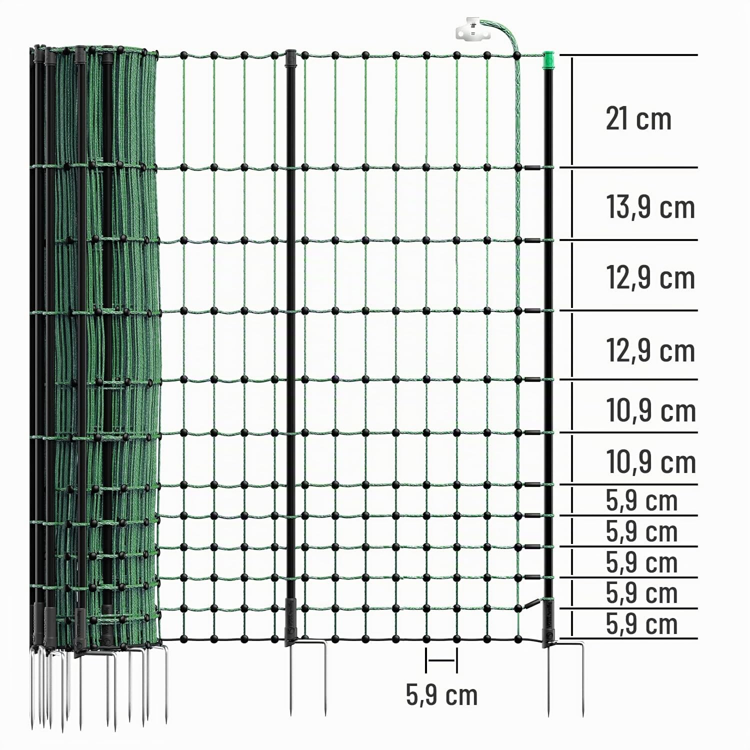 VOSS.farming Filet de clôture pour Poules FarmNet de qualité supérieure pour élevage de volailles, 50 m, 112 cm, 20 piquets, 2 Pointes, Vert