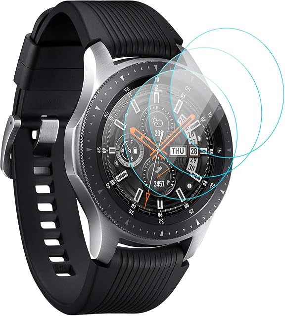 KIMILAR 3 Pack Screen Protector compatible with Samsung Galaxy Watch 46mm / Gear S3, Tempered Glass Screen Protector Film Protective Cover for Galaxy Watch 46mm & Gear S3 Frontier/Classic