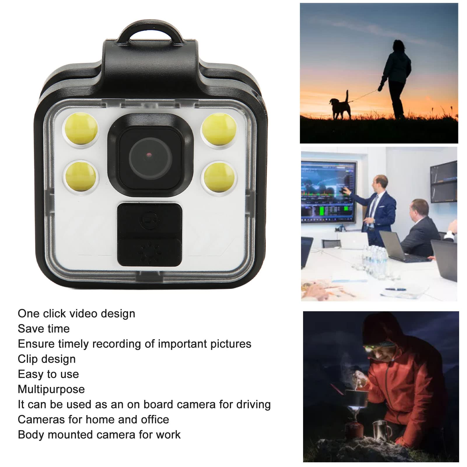 Bewinner Caméra de Sport Portable, Caméra Portable, Caméra Corporelle HD 1080P avec 5,5 Heures D'enregistrement Continu, Lumière LED Réglable 200 LM pour la Conduite, la Maison, Le