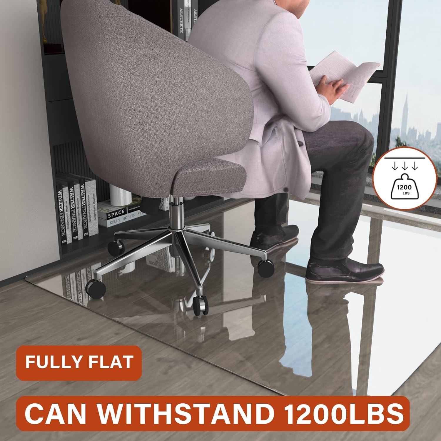 CONGUILIAO Glass Chair Mat 46" x 55" Tempered Glass Office Chair Mat for Carpeted or Hardwood Floors, Computer Floor Protector Mat, Effortless Rolling, Easy to Clean (Transparent)
