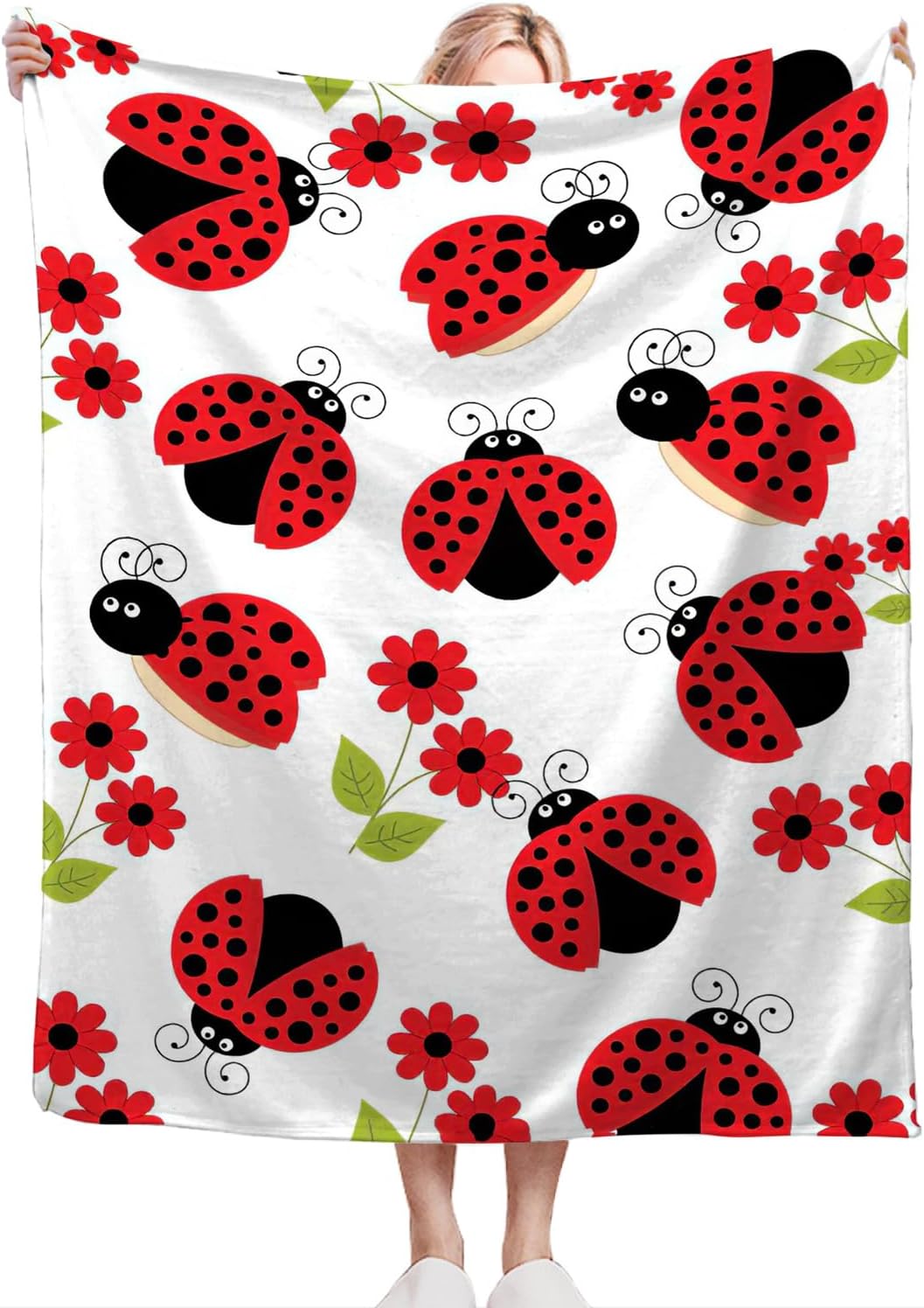 Ladybug Blanket, Lady Bug Cartoon Throw Blankets, Flower Green Leaves Fuzzy Plush Blanket Ultra Soft for Animal Lover Gift Kids Teens Women Men Girls Boys Stuff Decor for Bedding Sofas Couch 50"X40" - Image 3