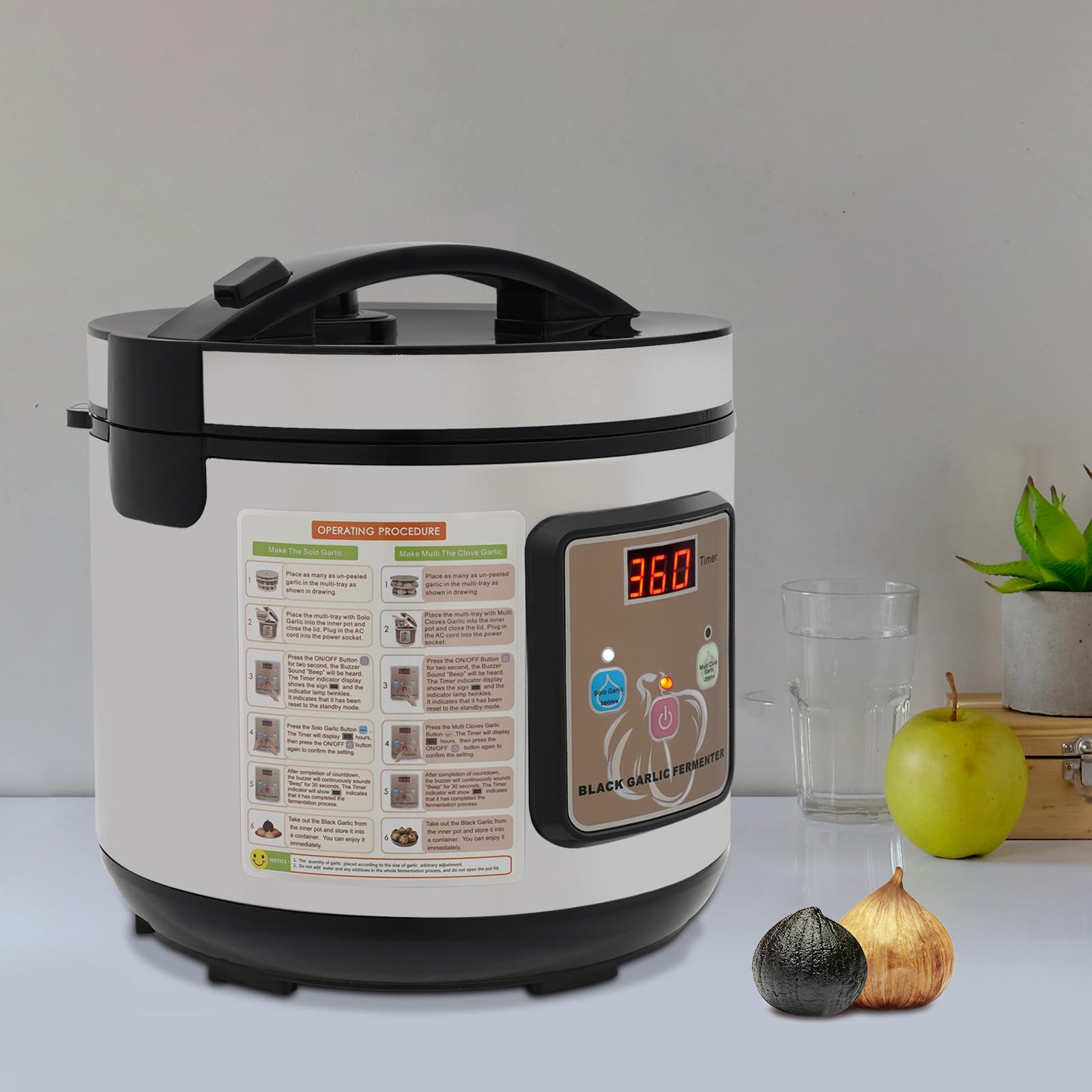 Schwarzer Knoblauch Fermenter, Automatische Intelligente Steuerung Garlics Maker, mit Zeit- und Temperaturkontrolle, 360-Grad-Stereo-Konstanterhitzung, für 1,5 kg Knoblauch Fermentieren (Silber 5L)