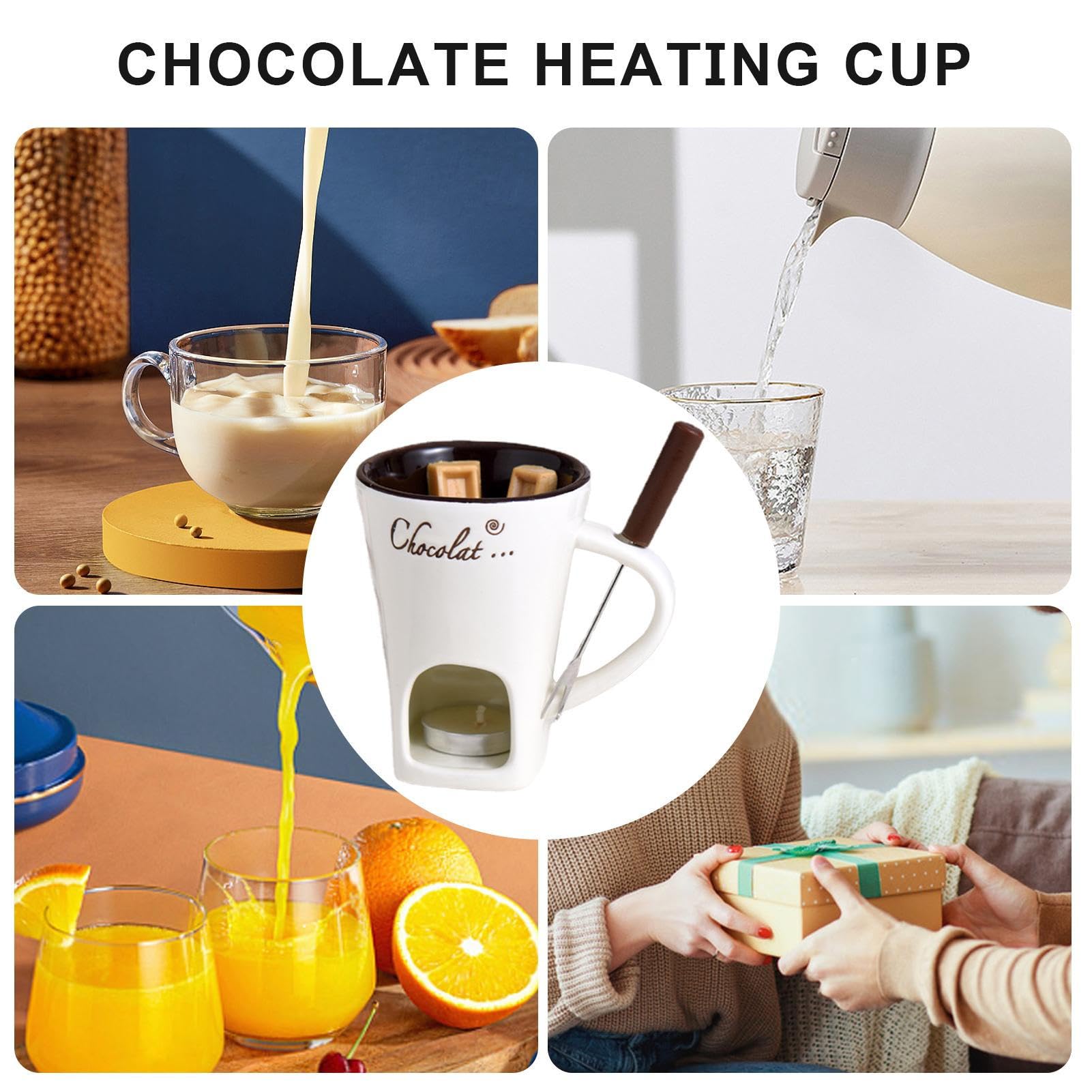 Tasse Fondue Tasse à Fondue Au Chocolat En Céramique - 200ml Avec Fourchette Et Bougie, Pour Caramel Et Fromage Tasse Pour Faire Fondre Le Chocolat