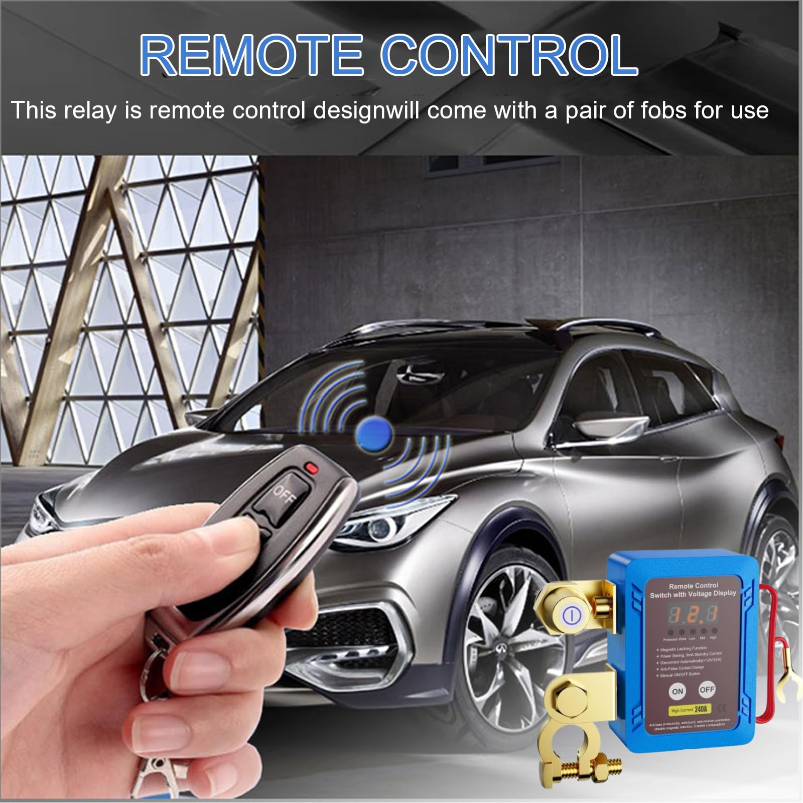 Stacca Batteria 12V per Auto,240A Sezionatore Auto Remoto Senza Fili,Staccabatteria Automatico Antifurto Auto,Interruttore di Spegnimento Automatico per Auto, RV, ATV, Camion, Barca, Moto