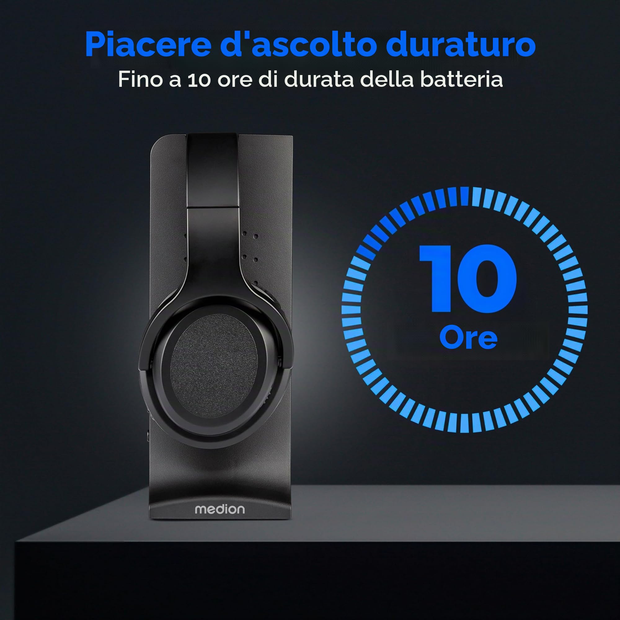 MEDION Cuffie wireless HS-1 (per TV, portata fino a 15 m, con base di ricarica, Over Ear, comfort elevato, USB-C, MD40006)