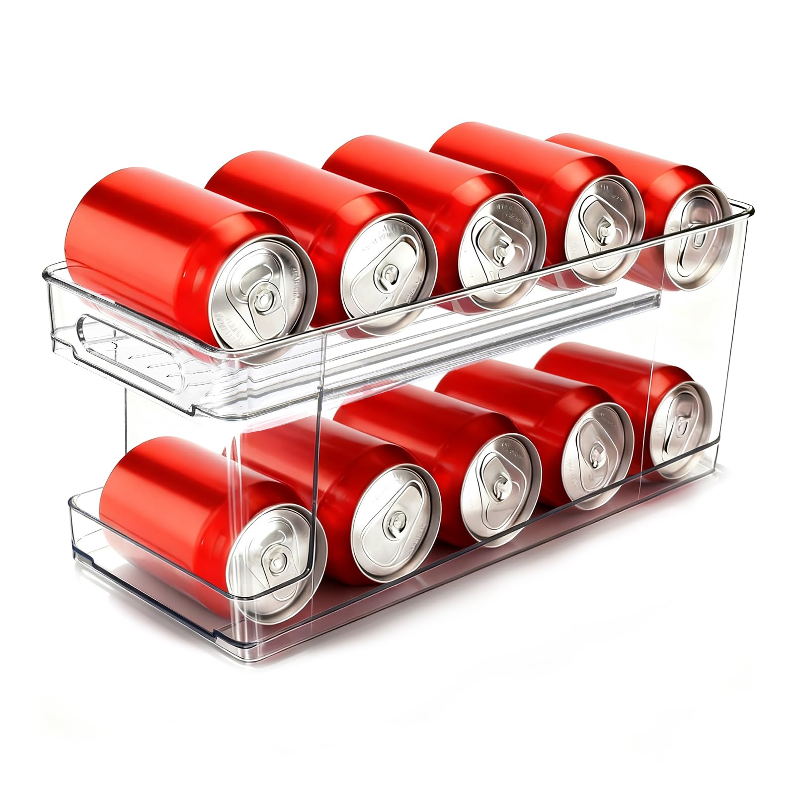 SUNNYNEST 2nd Floor Rolling Can Dispenser Fridge Beer Can Organiser Soda Can Dispenser 10 Standard Size 330ML 355ML for Fridge or Countertop Easy Load Dispense Space Saver for Kitchen Garage (2 PCS)