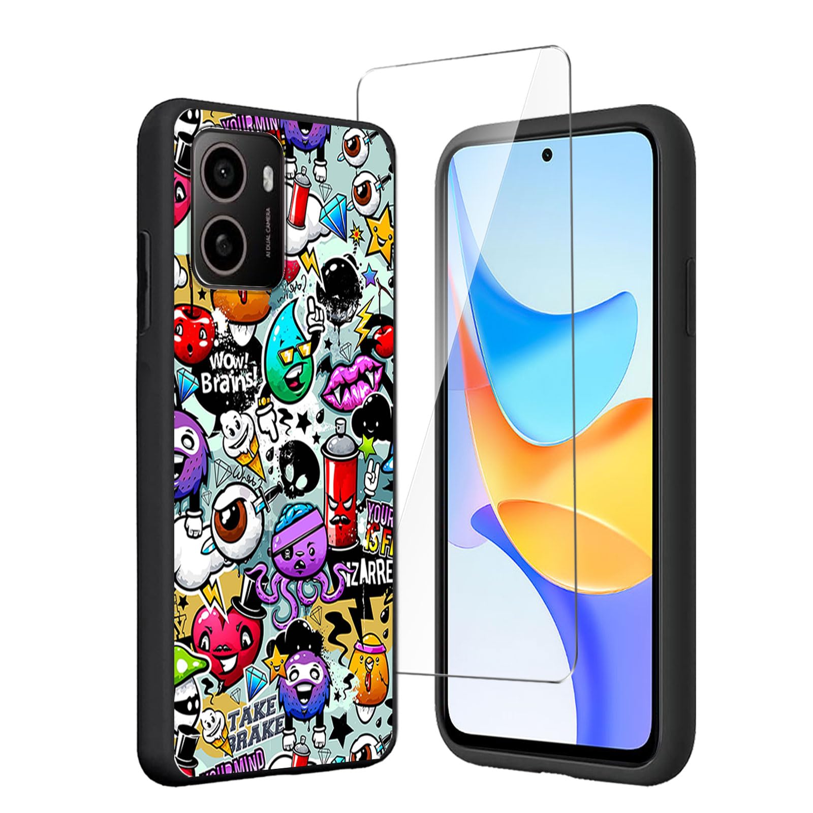 Case for HMD Pulse Plus (6.56") + Tempered Film Glass Screen Protector - Black Silicone Soft TPU Cover Shell - Monster