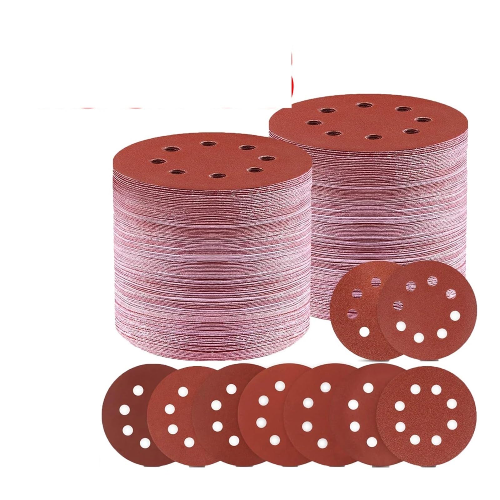 150 Uds. Papel de lija 5 pulgadas y 8 agujeros discos lijado bucle gancho agujero redondo 125,0mm for herramienta pulido LIJADORA Orbital aleatoria Para Lijadora(Red-p100)