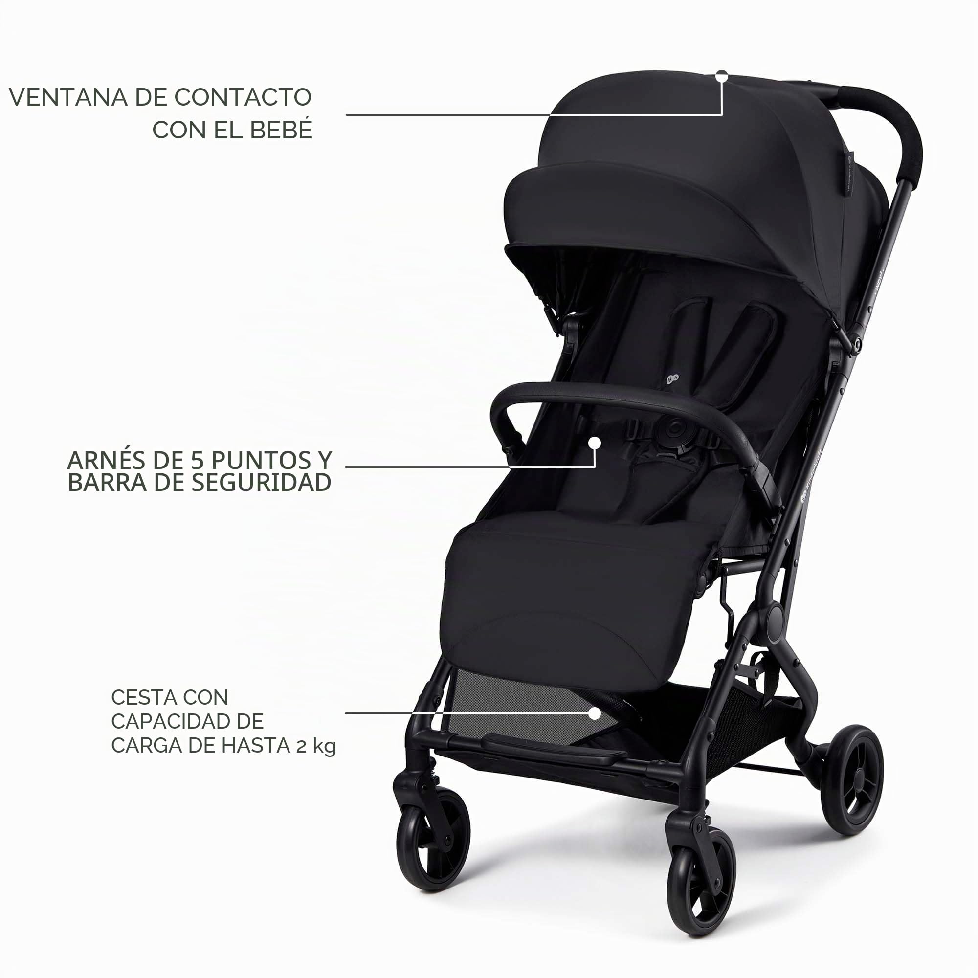 Kinderkraft INDY 3 silla de paseo ligera 7,3 kg, desde el nacimiento hasta 15 kg, plegado con una mano CLICK & FOLD, compacta, ruedas TPR, arnés 5 puntos, Negro