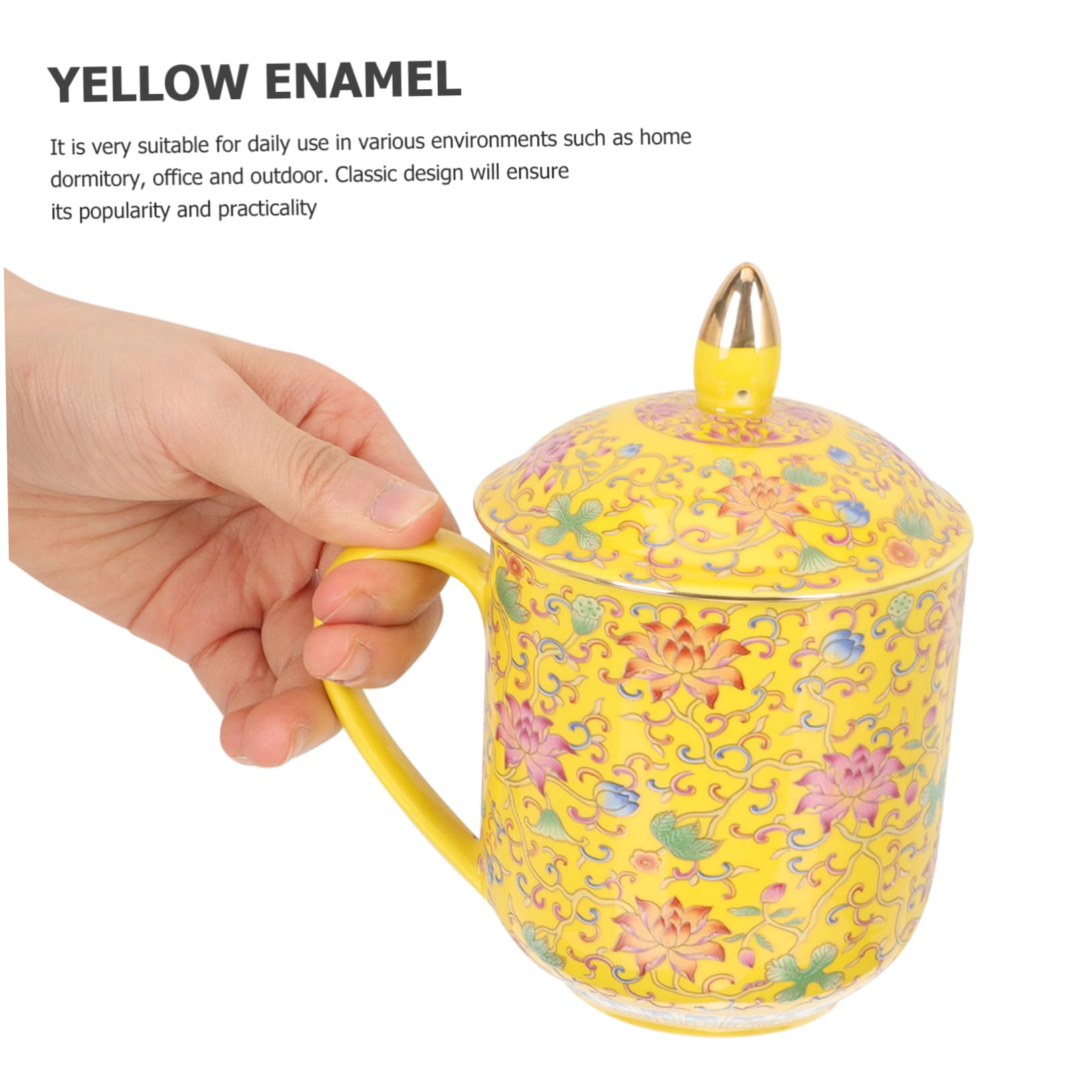 DECHOUS Teebecher mit Teesieb und Deckel aus Gelber Keramik Japanischer Tee Ei Becher im Klassischen Retro Stil Geeignet für Büro und Restaurant zum Aufbrühen von Losem Tee