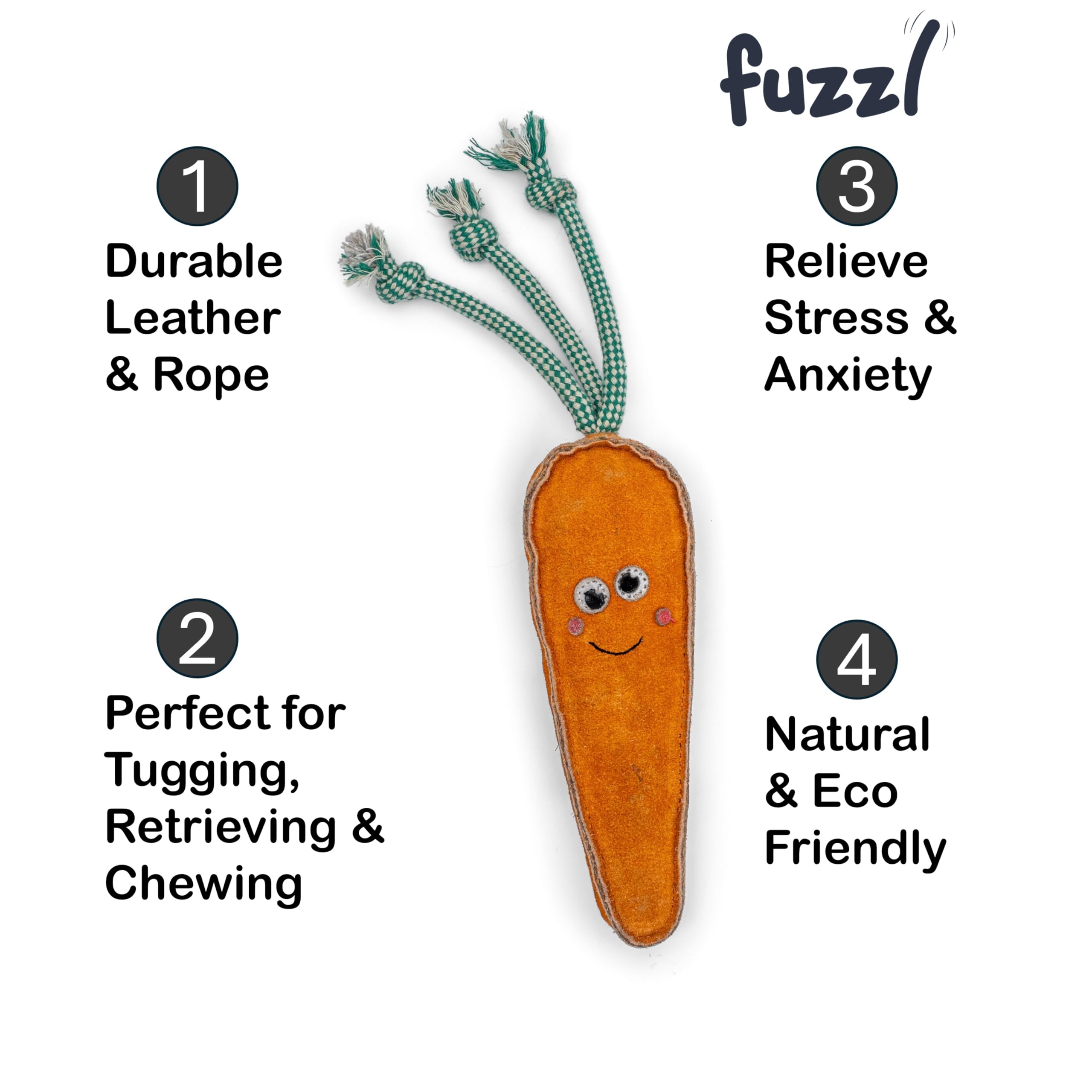 Fuzzl Eco Leather Crazy Carrot Natural and Tough Dog Toys, Long Lasting Chew Toys for Aggressive Chewers - Image 3