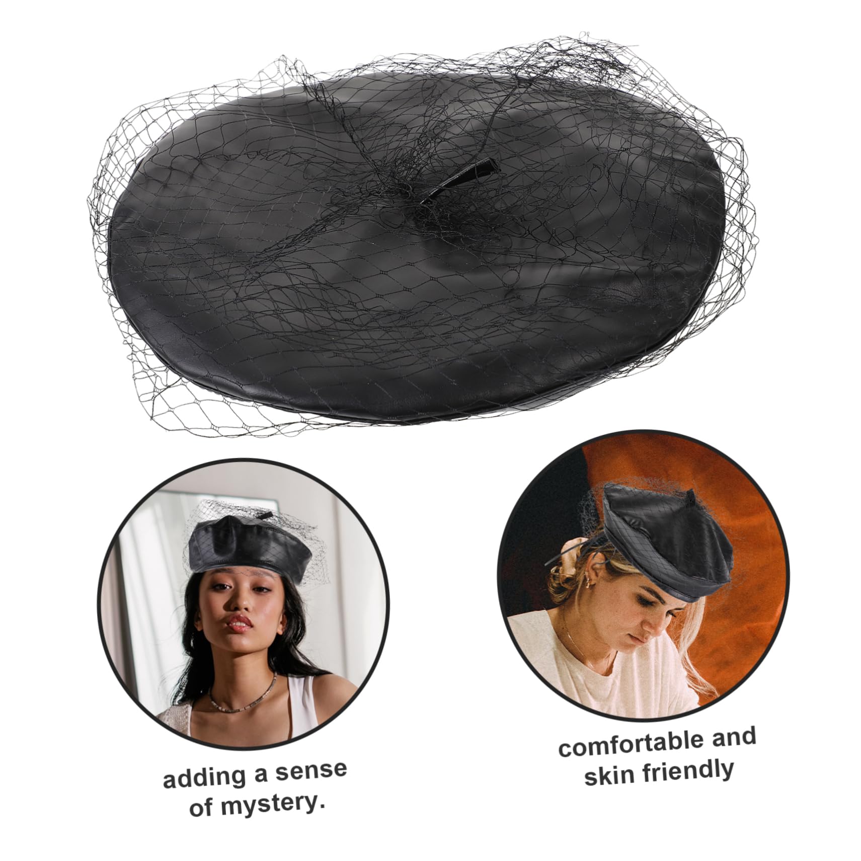 Ipetboom Elegant Women's Beret Hat Veil Vintage French Hat for Parties and Weddings Black
