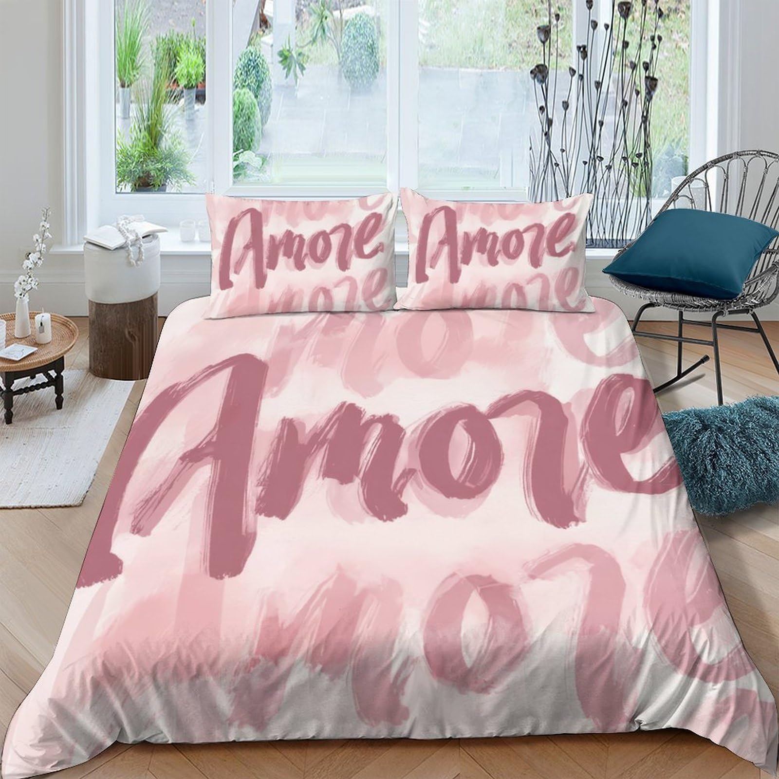 Ctjqhvkz Style-5 3D Printed Amore Script Fitted Sheet Microfiber Pink Bedroom Decor Mattress Cover For Adult Teen Dorm Guest Room Single（135X200cm）