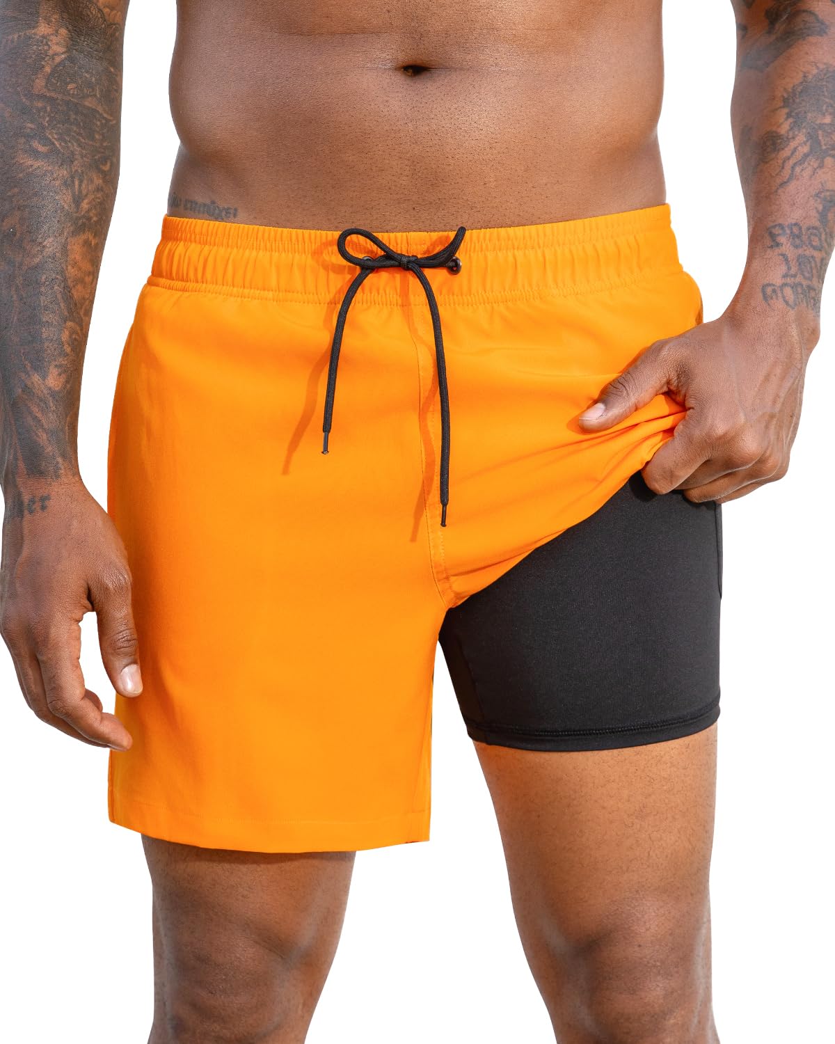 SILKWORLD Mens Swimming Trunks with Compression Liner and Zipper Pockets