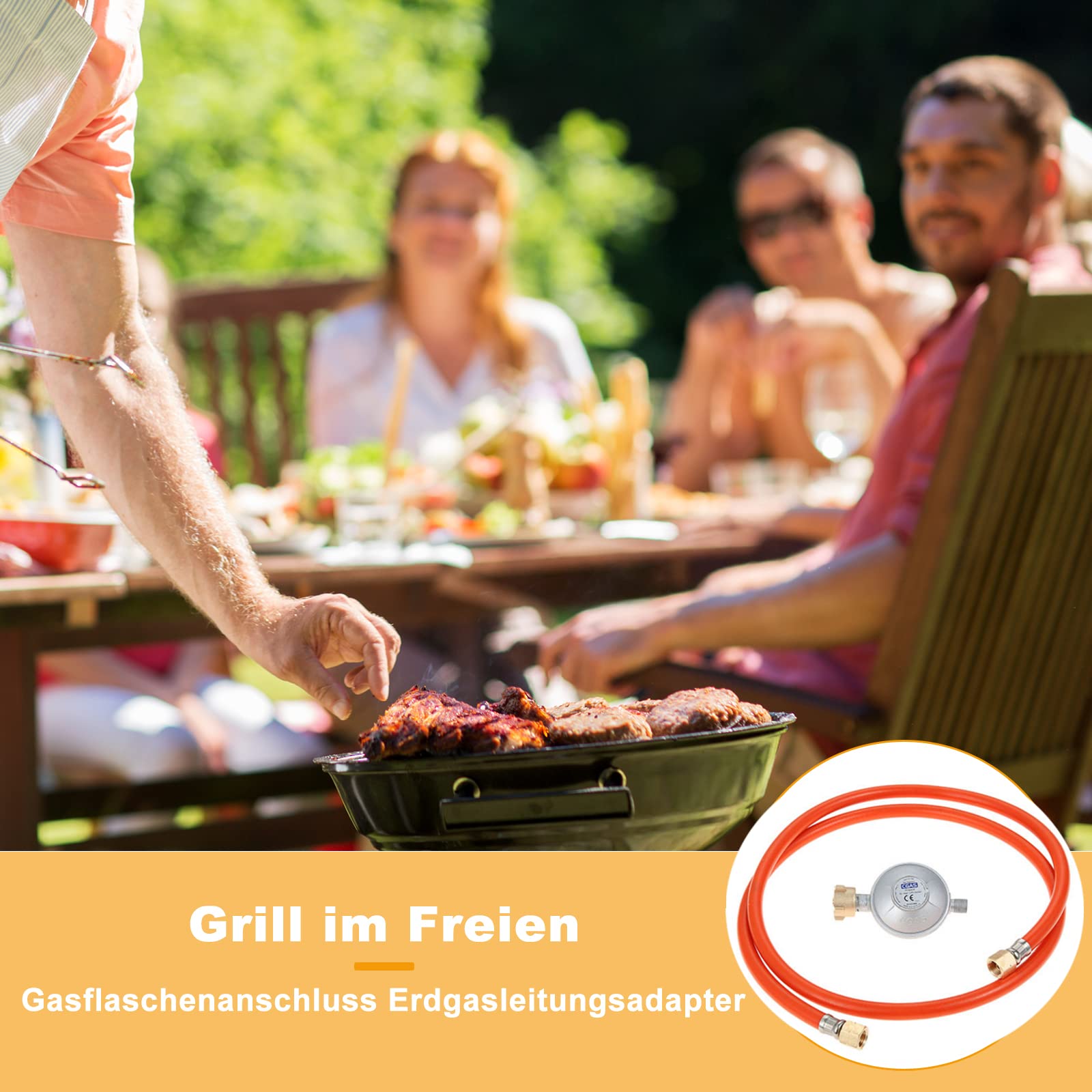 Gasregler Druckminderer 50mbar+Gasschlauch 150cm 1/4" Linkegewinde Betriebsdruck Gas Niederdruckregler Druckregler Zubehör/Ersatzteil für Gasgrils für Camping Picknicks Grillpartys