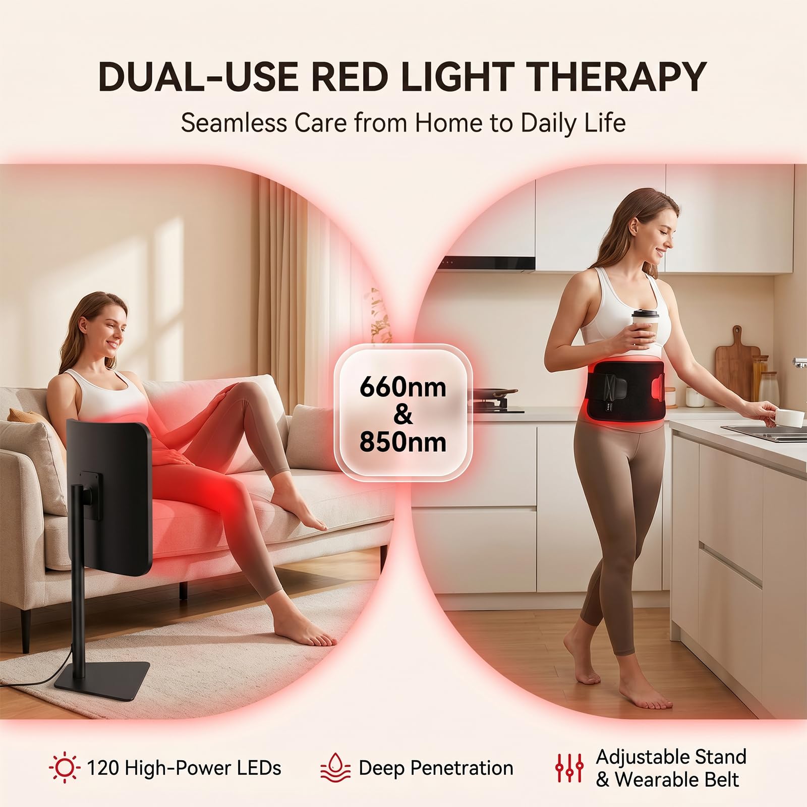 Terapia della luce rossa per viso e corpo, pannello 2 in 1 con cinghia, lampada per terapia a infrarossi vicini da 660 nm e 850 nm, con telecomando, 5 livelli di luminosità e timer, regalo per donne e