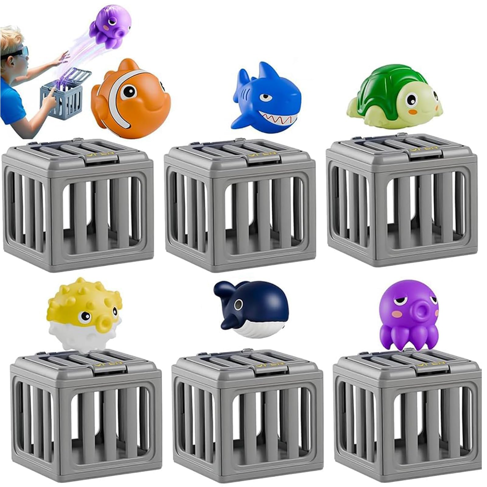 Skyearman 6Pcs Kids Diving Pool Toys, Underwater Dive Toys, Swimming Pool Toys Set with Storage Box Floating Animals for Kids Summer Swimming Pool Party