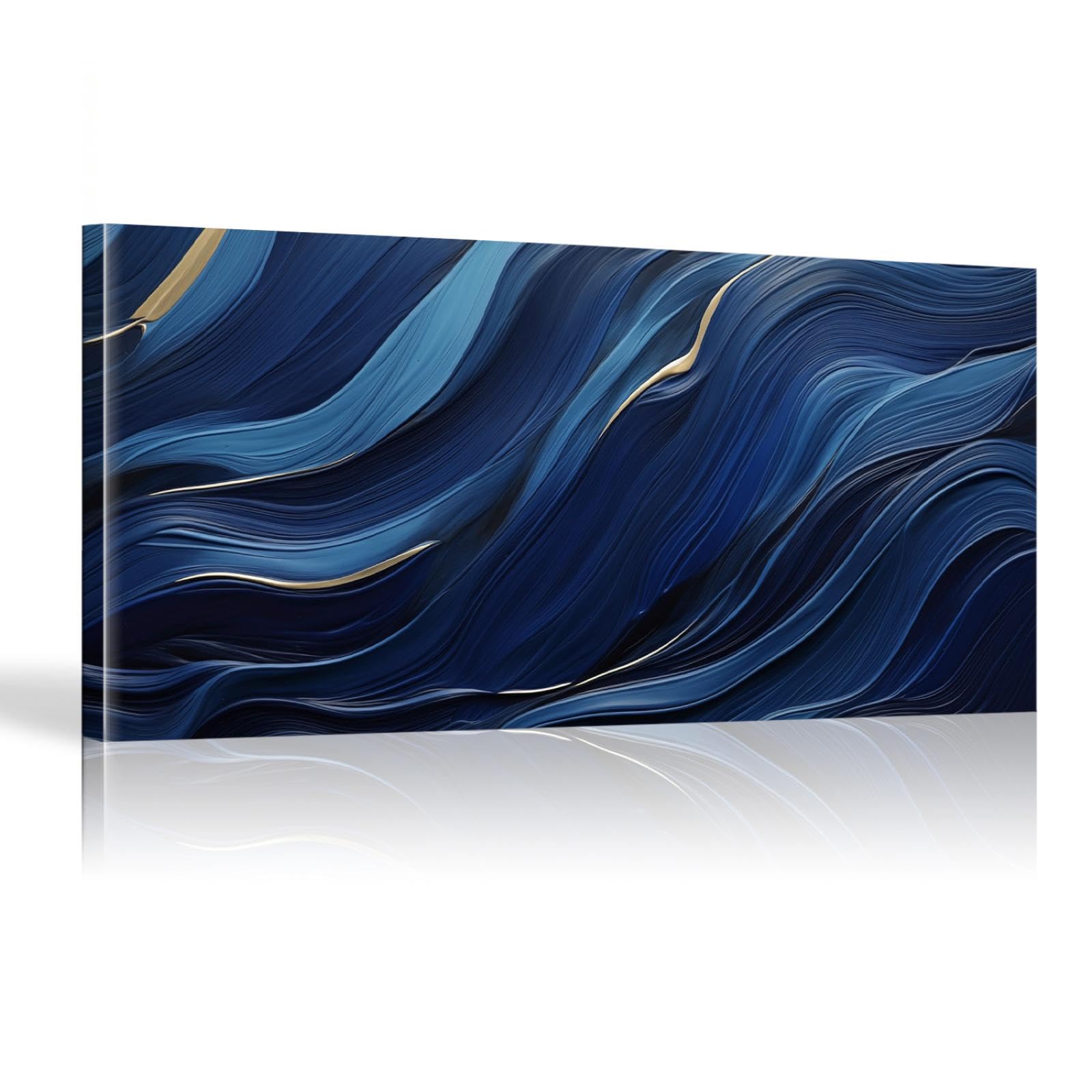 Canvas Wall Art Abstract Art Paintings Framed Navy Blue Painting Prints with Gold Foil Modern Living Room Bedroom Decor 60x120cm(24x47in) Withframe