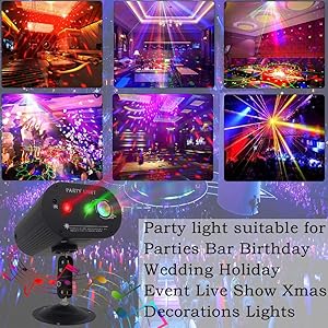 Party Lights,LED Disco Strobe Light,RGB Sound Activated with Remote Control Stage Lights,DJ Light Various Patterns Projector Effect for Bar Club Birthday Parties Christmas Holiday Decorations