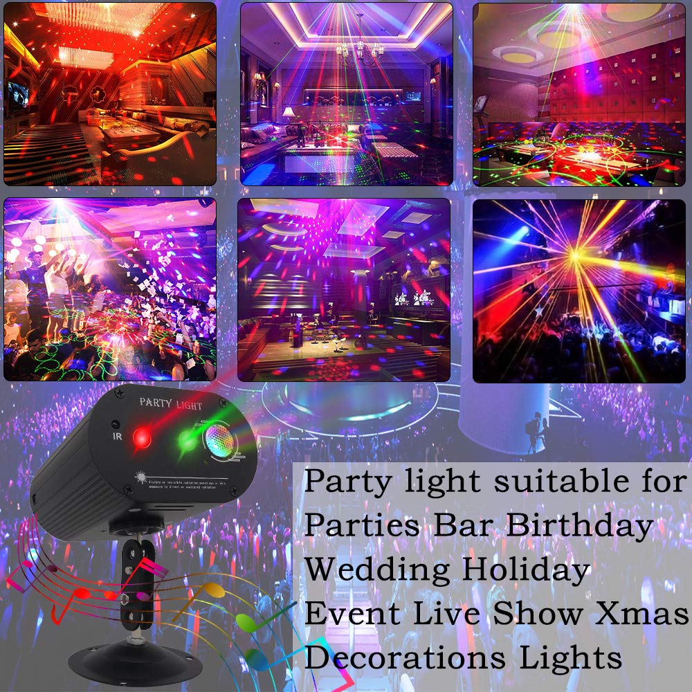 Party Lights,LED Disco Strobe Light,RGB Sound Activated with Remote Control Stage Lights,DJ Light Various Patterns Projector Effect for Bar Club Birthday Parties Christmas Holiday Decorations