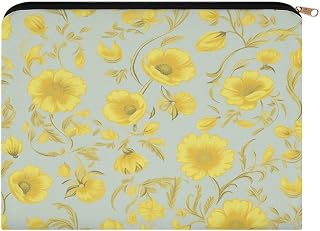 Yellow Flower Aesthetic Makeup Bag Cosmetic Bag with Zipper | Cute Makeup Pouch & Toiletry Bag for Women Lightweight Skincare Organizer