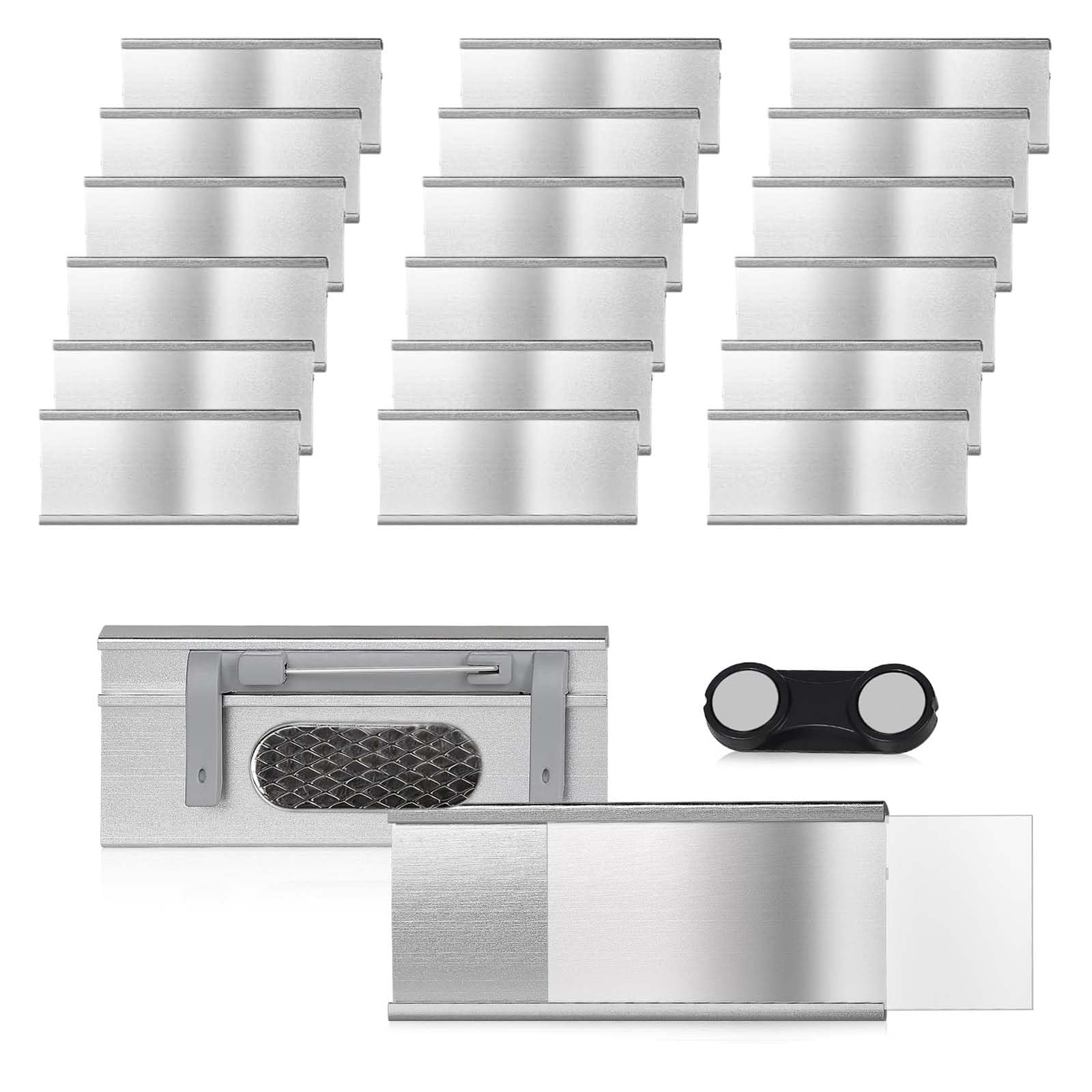 Porta Nomi con Magneti 20 Pezzi Targhette Nome Alluminio 72x31 mm Badge Magnetici per Abiti Lavoro Fiere