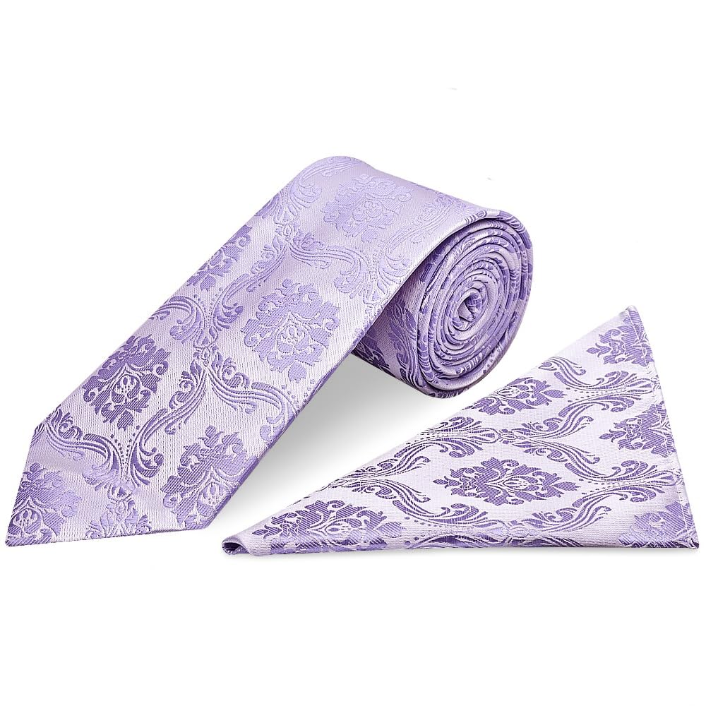 Ties R Us Men's Purple & Lilac Lilac Paisley Classic Tie And Handkerchief Set