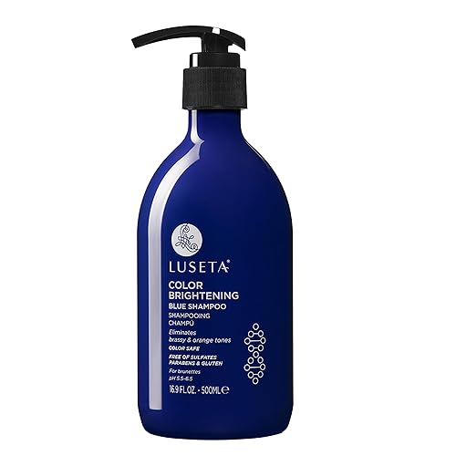 Luseta - Champú azul iluminador de color para morenas y tonos naranja cobrizos, rutina de cuidado del cabello Shmapoo para cabello tratado con