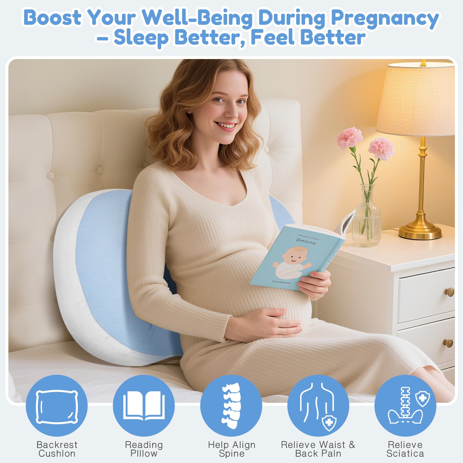 Pregnancy Pillow for Sleeping, do spania na bóle pleców, regulowana i przenośna poduszka do ciała dla kobiet i osób śpiących na boku