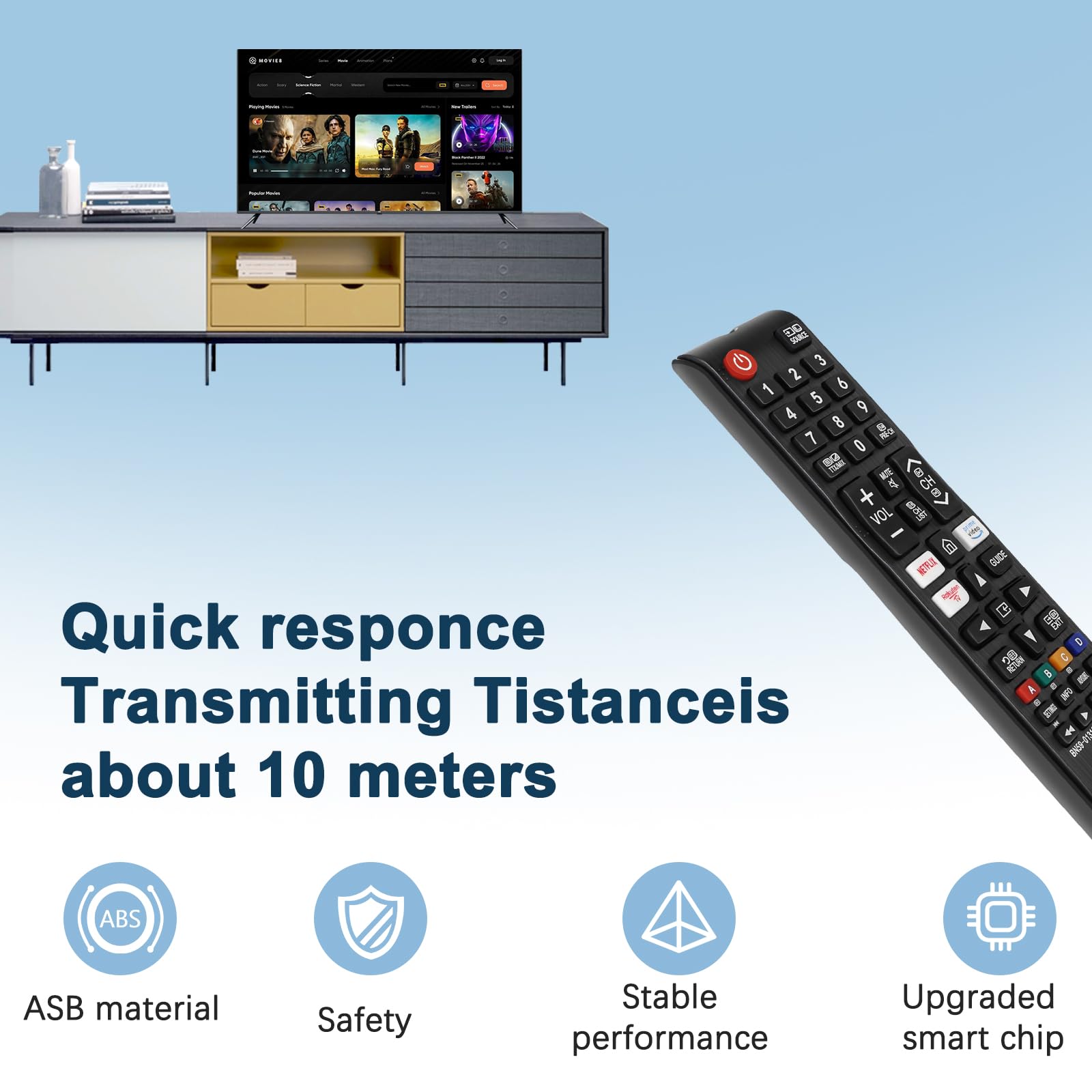 Universal Remote for Samsung TV Remote Control with Netflix, Prime Video Rakute TV Button, Samsung Remote Controls for Smart TV LED LCD UHD Hdtv QLED 3D 4K 8K TVs All (Samsung TV Remote) — view 6
