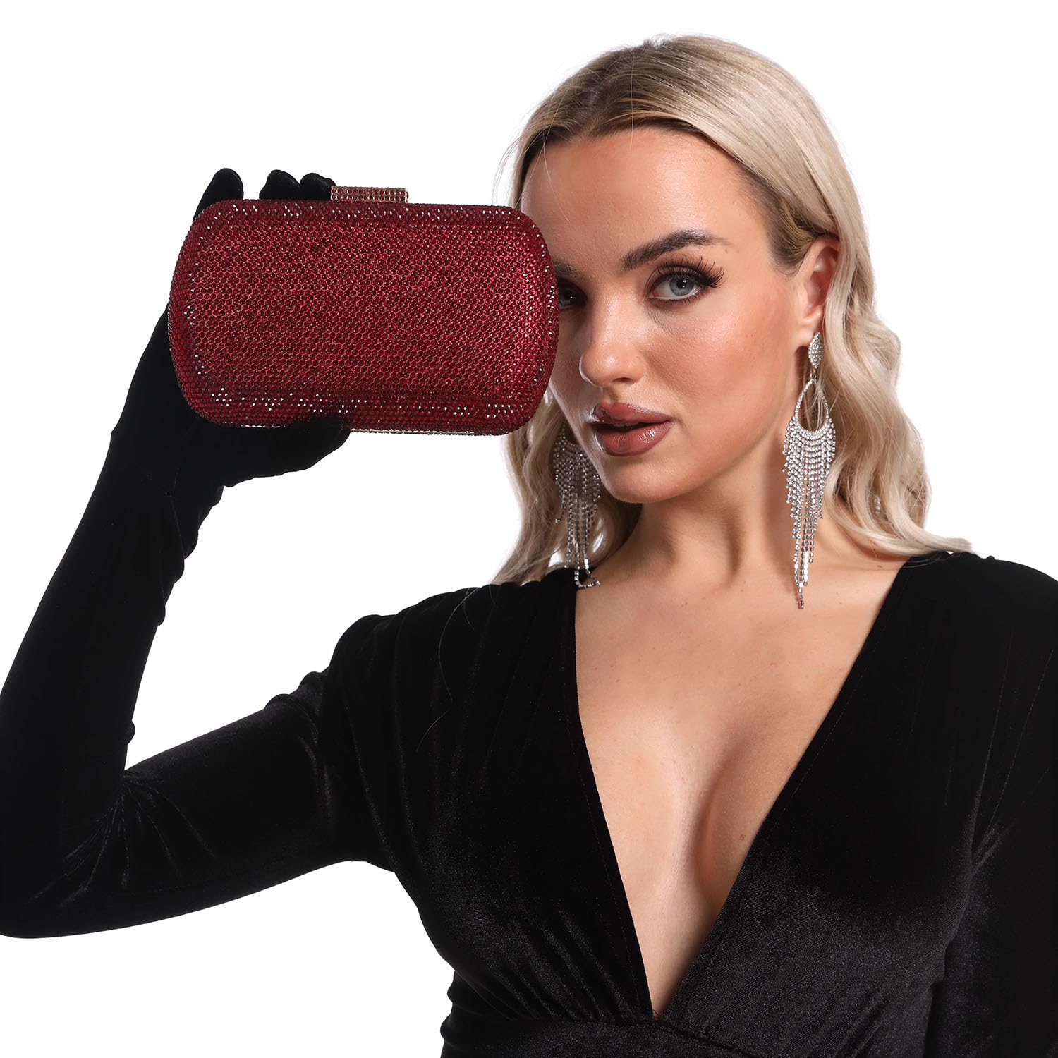 Boutique De FGG Mini bolso de mano de diamantes de imitación, bolsos de noche y bolsos de mano para mujer, bolso de mano de cristal, bolsos de mano de boda