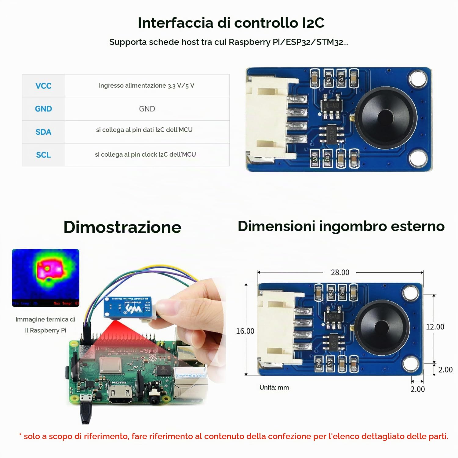 Waveshare MLX90640 Telecamera termica IR Array 32 × 24 pixel,campo visivo 110°,I2C interfaccia,supporta Raspberry Pi in varie applicazioni industriali o di controllo intelligente