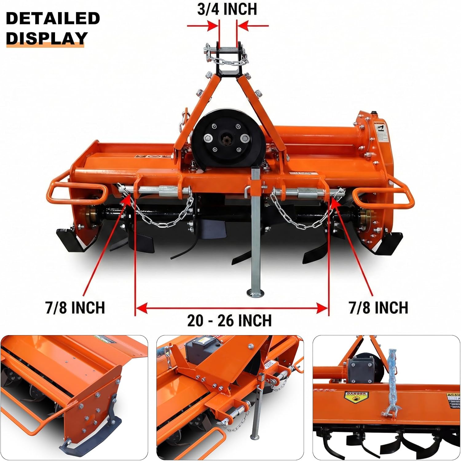 Heavy Duty 3 Point Hitch Rotary Tiller 4.5 FT 53.5 in, Tractor Tiller Work with 3 PT CAT I, Single Speed PTO Drive Tillers with a 540 RPM Gearbox, Replaceable L Shaped Toothed Blades, Work 3-5" Deep