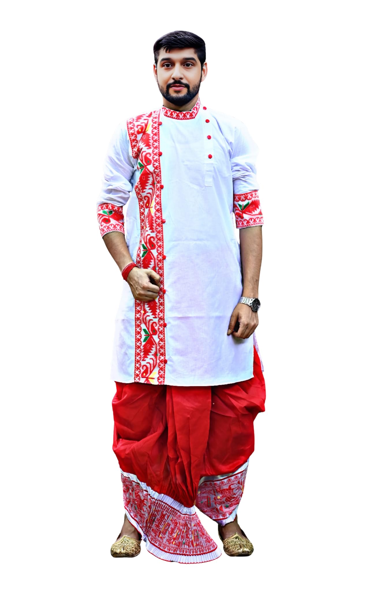 Pure Cotton Full Sleeves Kurta with Dupion Silk Dhoti Pant Set (701)-image-46