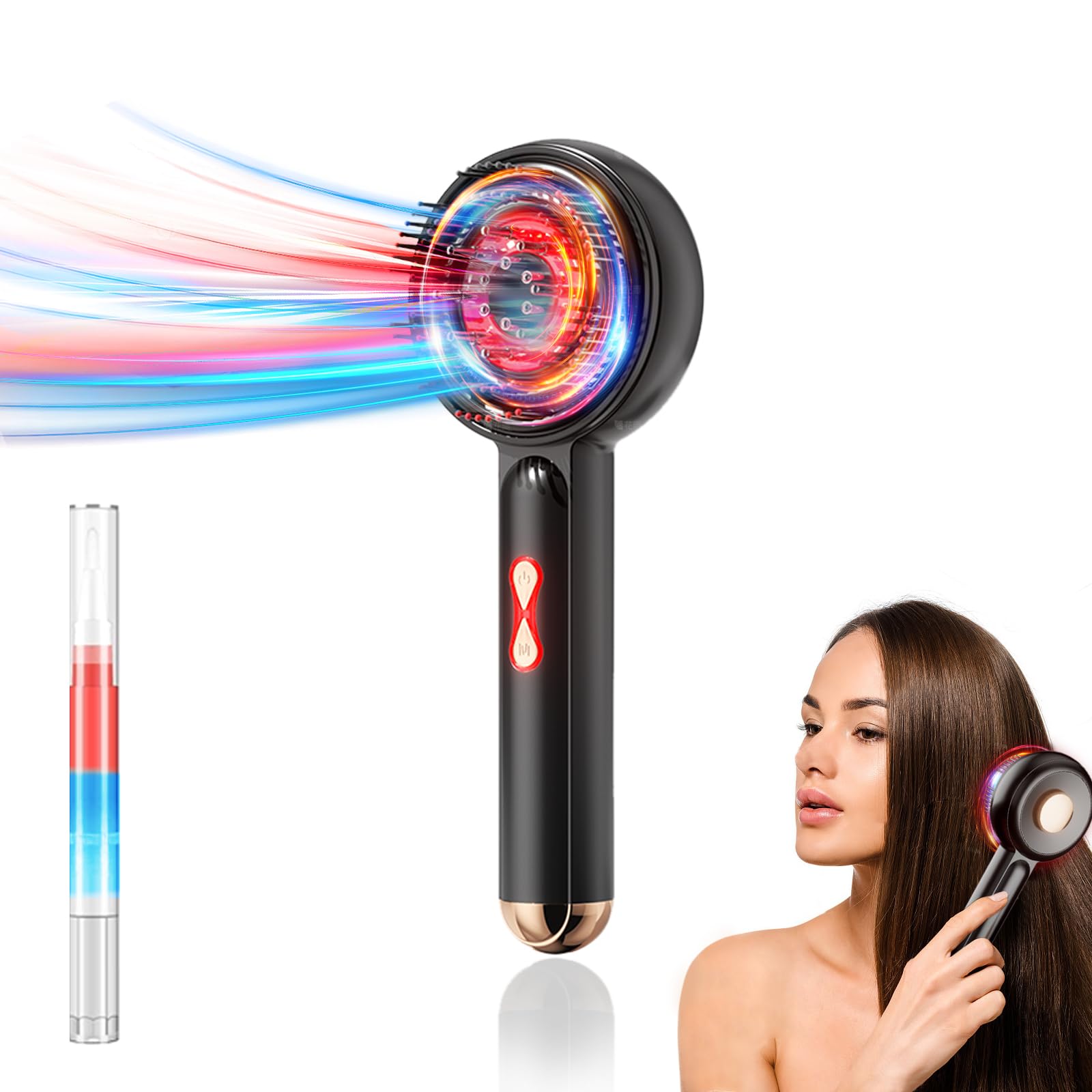 Masajeador eléctrico del cuero cabelludo con terapia de luz roja para el cabello, 2 en 1, peine de masaje multifunción para el cuero cabelludo, inalámbrico y portátil, aplicador de aceite
