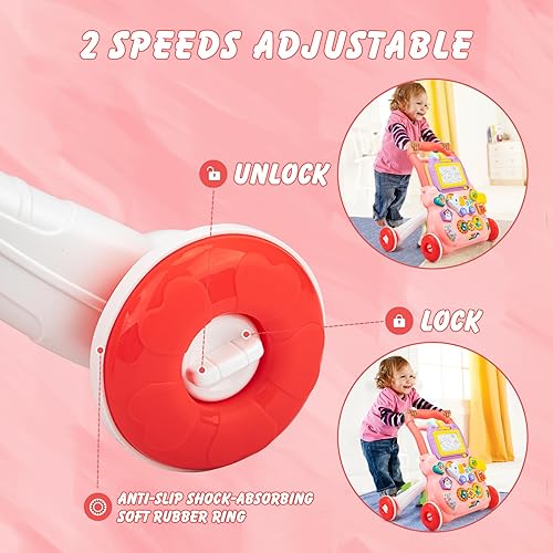 Miniatura 5 de Weezzun Caminante de aprendizaje sentado a pie con tablero de dibujo magnético, centro de actividades interactivo para niños de 9 a 36 meses, música