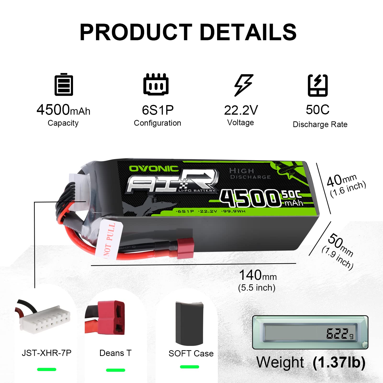 Zeee 6S Lipo Akku 22.2V 100C 4500mAh EC5 für RC Drhone Auto LKW