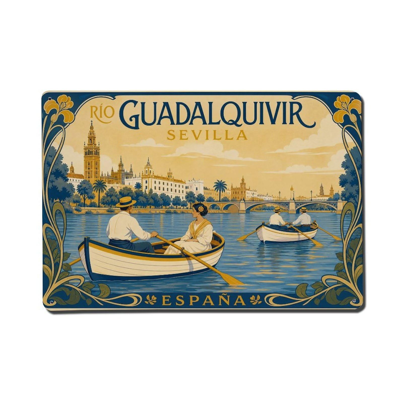 Yrnq 08X12inch Vintage Style Vintage Guadalquivir Rowing Boats Traditional Craft Spain Metal Tin Sign
