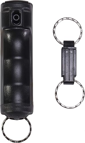 VEXOR - Spray de pimienta de fuerza policial, agarre de dedo abatible, más de 20 disparos, rango de 10 a 12 pies con liberación de llave