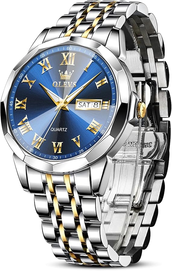OLEVS クラシックウォッチ アナログクォーツウォッチ ステンレススチールバンド 頑丈な防水ウォッチ ローマ数字 ユニークなカレンダー 日付ウィン（並行輸入品） : OLEVS 腕時計 メンズ 人気 防水 アナログクオーツ腕時