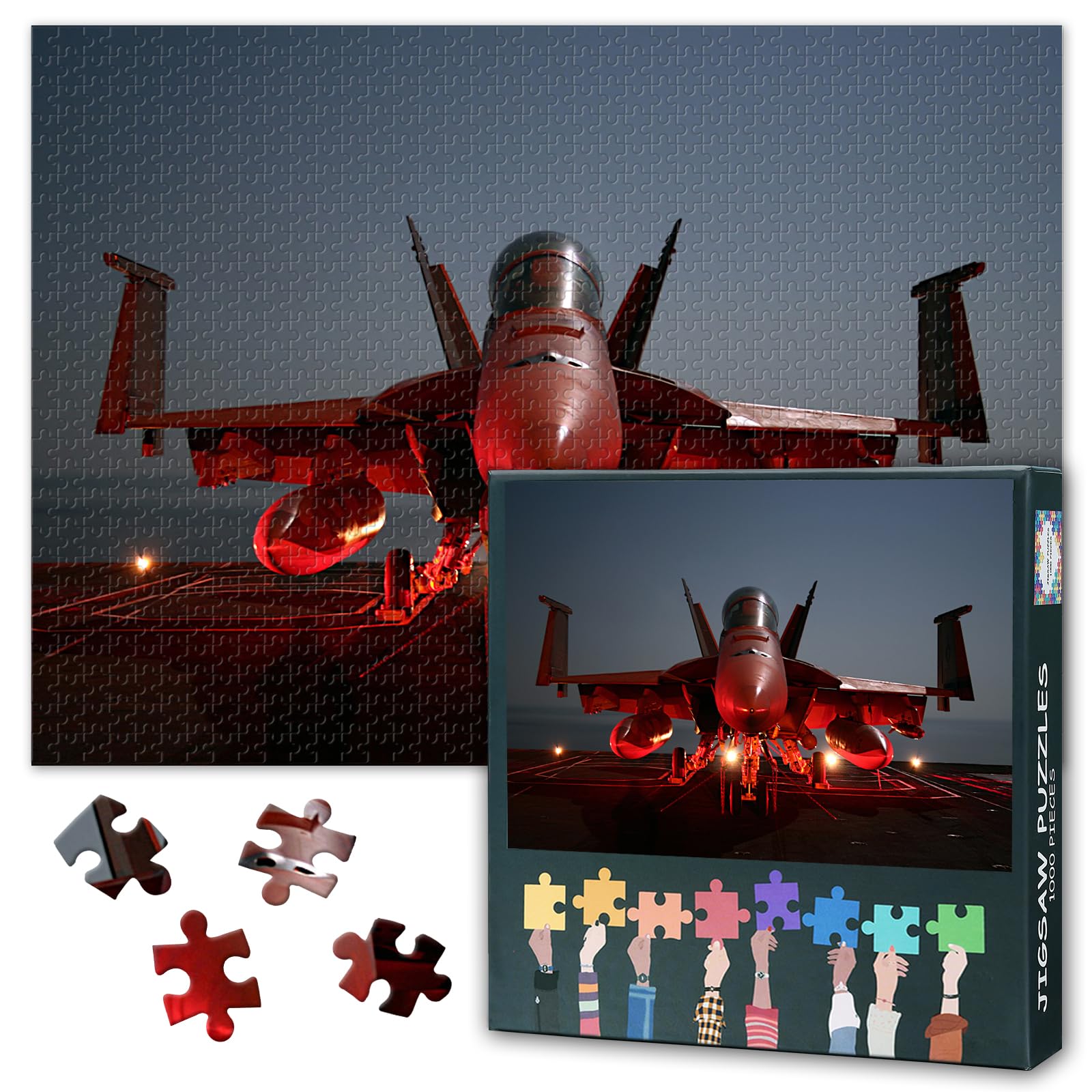 F18 Fighter Jet Jigsaw Puzzles for Adults 1000 Piece Aviation Airplane Art Wall Decor Military Poster FA18 Hornet Strike Plane Picture Garage Man Cave Toy Office Craft Hobby Premium Paper 27.5x19.7 In