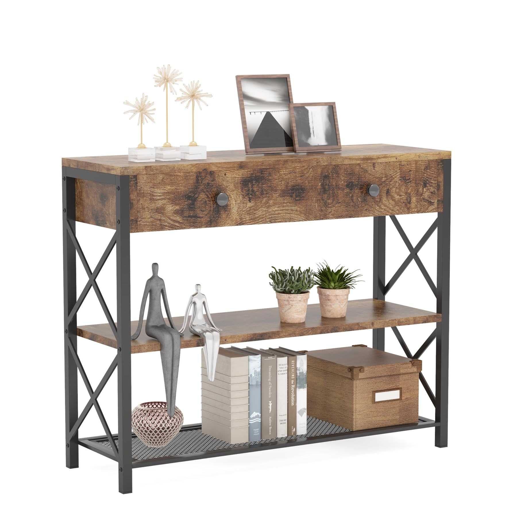 Tribesigns Console Table With Drawer And 2 Tier Storage Shelves ...