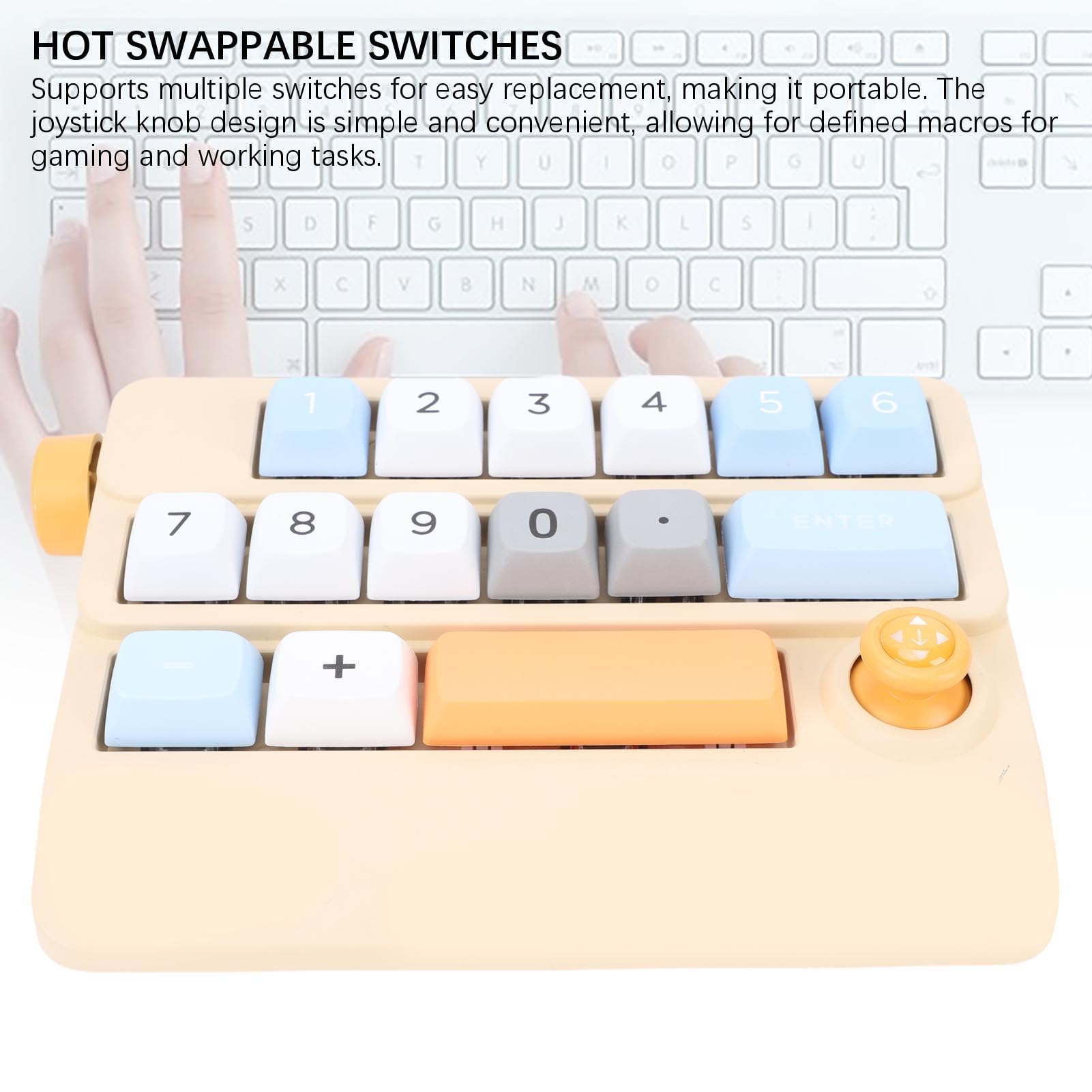 Cuifati Pavé Numérique Mécanique Filaire USB, 19 Touches, Clavier Numérique Programmable Macro échangeable à Chaud avec Contrôle par Joystick et éclairage RVB, pour PC, Ordinateur (Yellow)