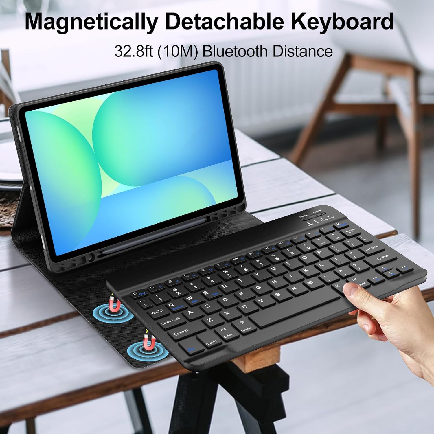 Keyboard Case for Galaxy Tab S10 FE+ Plus 5G 13.1 Inch 2025 with Pencil Holder, Magnetic Detachable Wireless Bluetooth Folio Keyboard Cover for Samsung Tab S10 FE Plus, Black