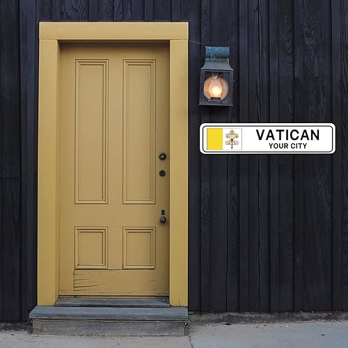 Miniatura 3 de Letrero personalizado de calle del Vaticano, bandera del Vaticano, placa de metal de lata con nombre de ciudad, decoración del hogar, regalo
