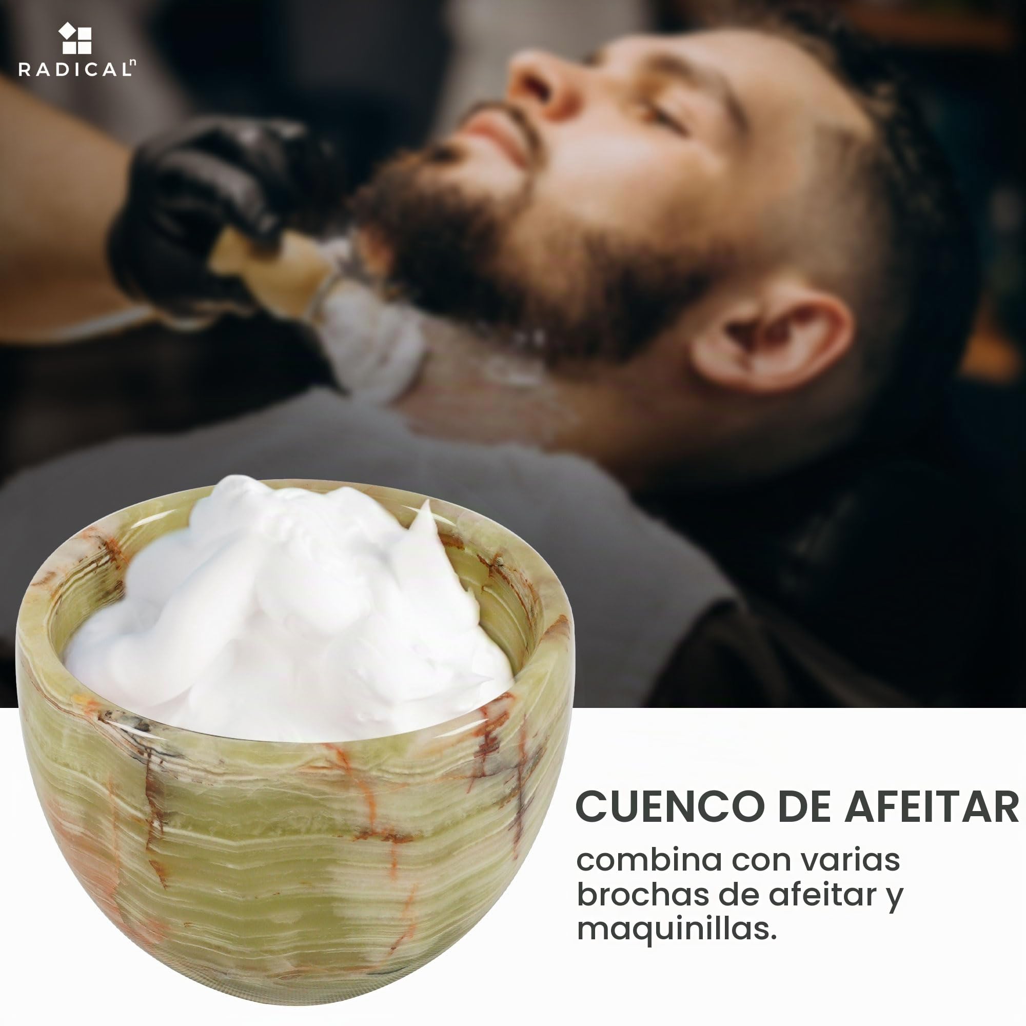 Radicaln Bol de crema de afeitar de mármol y ónice verde, 225 ml, hecho a mano, para detergente, dulces, espuma de afeitar y jabón lavaplatos. Suministro para barberos y esteticistas de afeitado