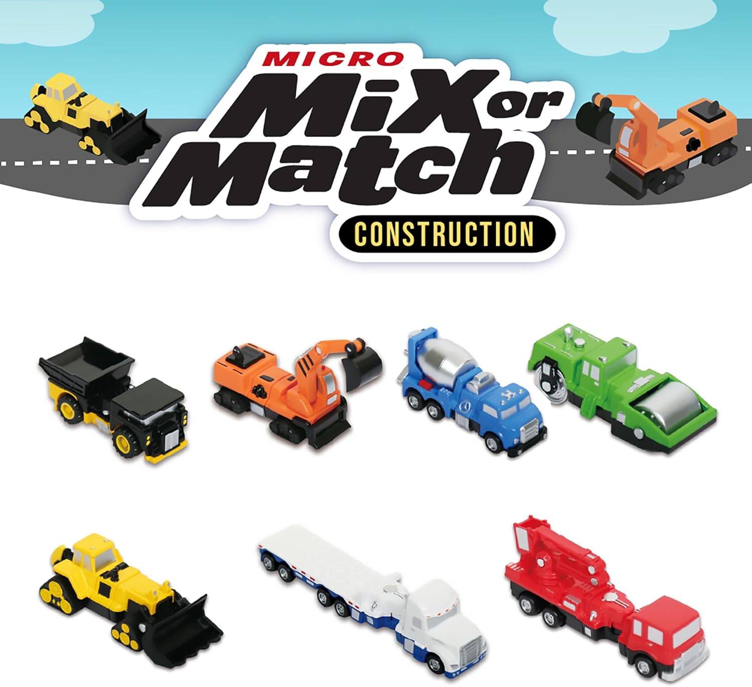 Popular Playthings Magnetic Vehicles for Toddlers 1-3, Mini Mix or Match Car Toys, Set of 7 Gift for Kids - Construction Trucks - Image 2